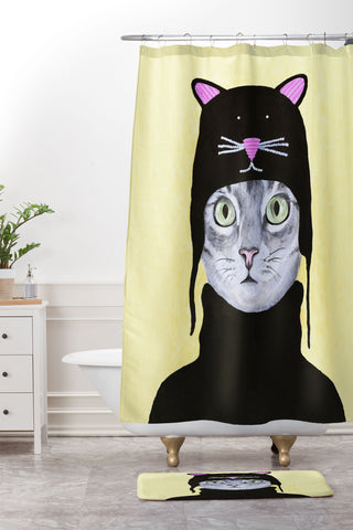 Coco de Paris Cat with cat cap Shower Curtain And Mat