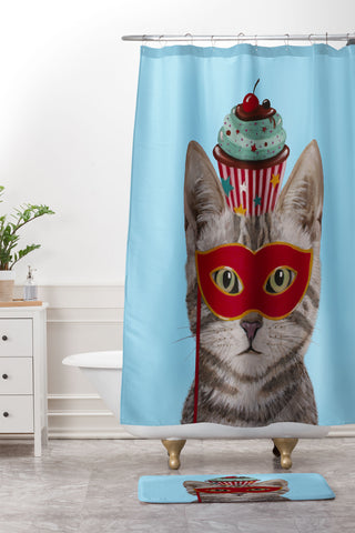 Coco de Paris Cat with cupcake Shower Curtain And Mat