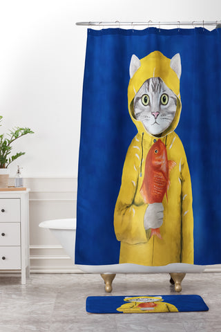 Coco de Paris Cat with fish Shower Curtain And Mat