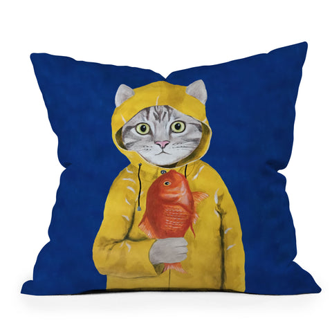 Coco de Paris Cat with fish Throw Pillow