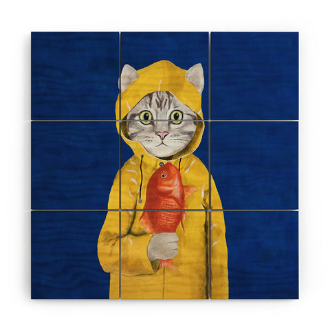 Coco de Paris Cat with fish Wood Wall Mural
