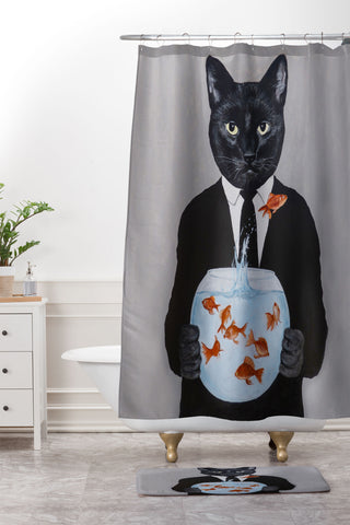 Coco de Paris Cat with fishbowl Shower Curtain And Mat