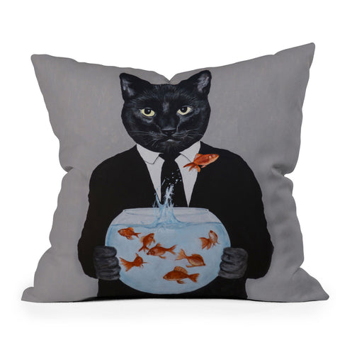 Coco de Paris Cat with fishbowl Throw Pillow