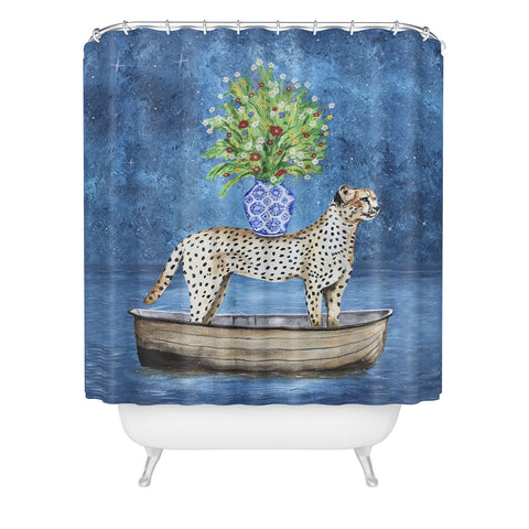 Coco de Paris Cheetah with flowers Shower Curtain