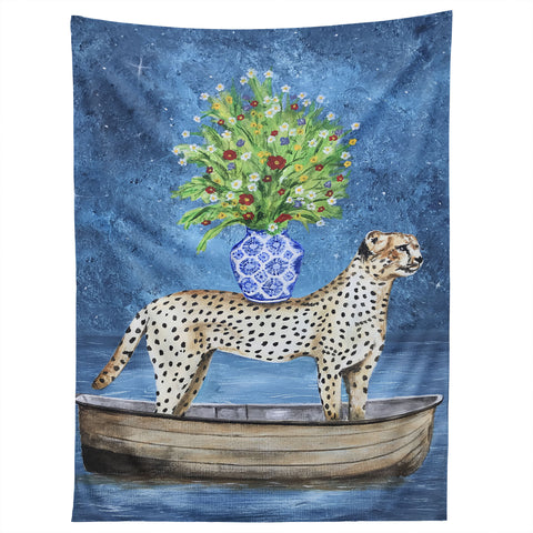 Coco de Paris Cheetah with flowers Tapestry
