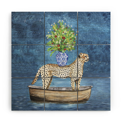 Coco de Paris Cheetah with flowers Wood Wall Mural