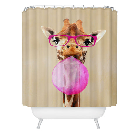 Coco de Paris Clever giraffe with bubblegum Shower Curtain