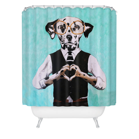 Coco de Paris Dalmatian with finger heart Shower Curtain