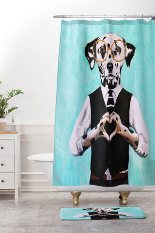 Coco de Paris Dalmatian with finger heart Shower Curtain And Mat