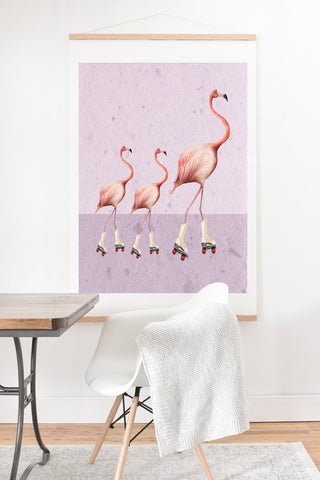 Coco de Paris Flamingo familly on rollerskates Art Print And Hanger