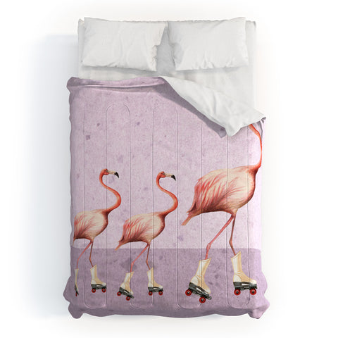 Coco de Paris Flamingo familly on rollerskates Comforter