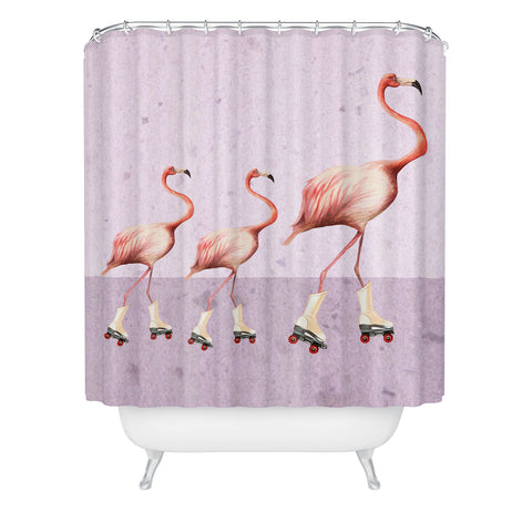 Coco de Paris Flamingo familly on rollerskates Shower Curtain