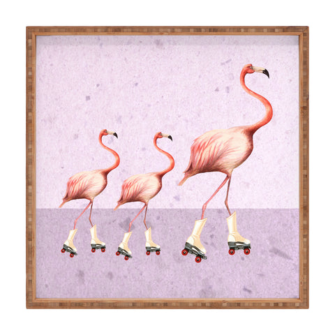 Coco de Paris Flamingo familly on rollerskates Square Tray