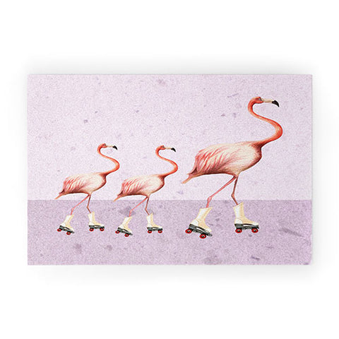 Coco de Paris Flamingo familly on rollerskates Welcome Mat