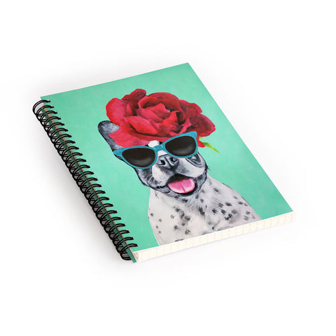 Coco de Paris Flower Power French Bulldog turquoise Spiral Notebook