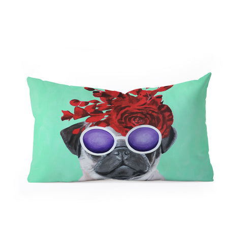 Coco de Paris Flower Power Pug turquoise Oblong Throw Pillow