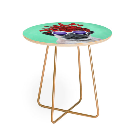 Coco de Paris Flower Power Pug turquoise Round Side Table