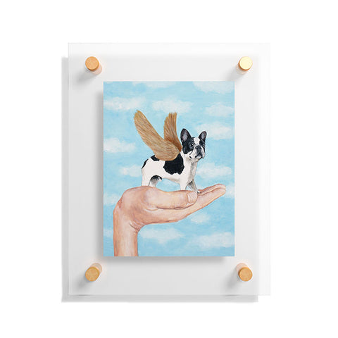 Coco de Paris Frenchie with golden wings Floating Acrylic Print