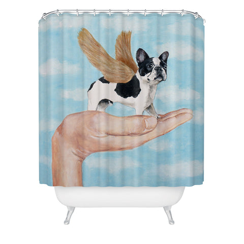 Coco de Paris Frenchie with golden wings Shower Curtain