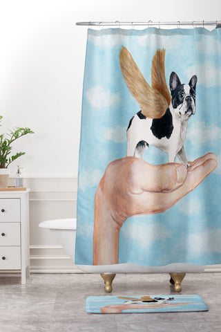 Coco de Paris Frenchie with golden wings Shower Curtain And Mat
