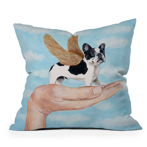 Coco de Paris Frenchie with golden wings Throw Pillow