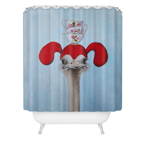 Coco de Paris Funny ostrich with stacking teacups Shower Curtain