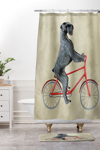 Coco de Paris Giant schnauzer on bicycle Shower Curtain And Mat