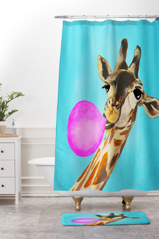 Coco de Paris Giraffe blowing bubblegum Shower Curtain And Mat
