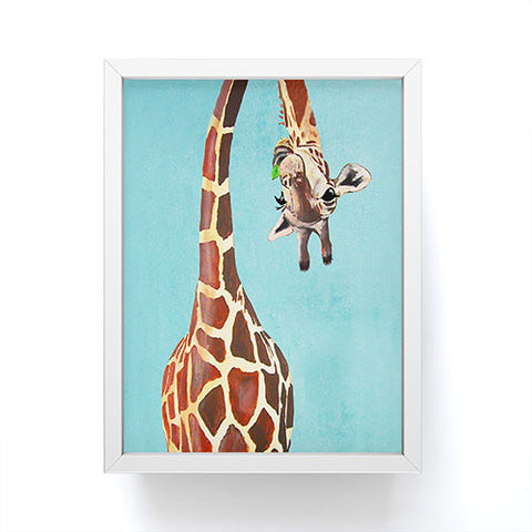 Coco de Paris Giraffe with green leaf Framed Mini Art Print