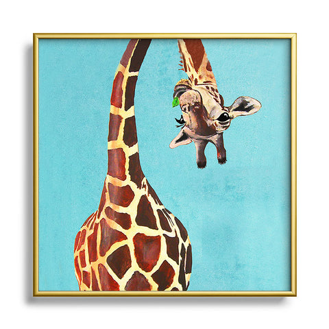 Coco de Paris Giraffe with green leaf Metal Square Framed Art Print