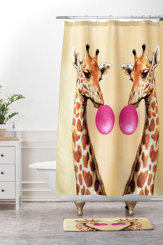 Coco de Paris Giraffes with bubblegum 1 Shower Curtain And Mat