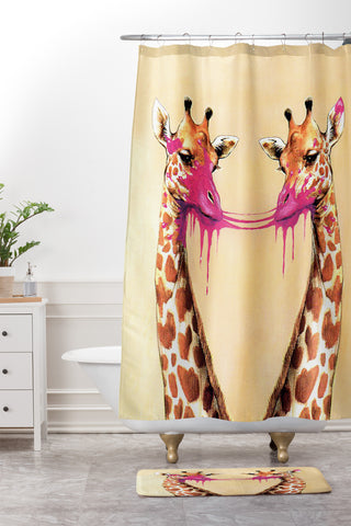 Coco de Paris Giraffes with bubblegum 2 Shower Curtain And Mat