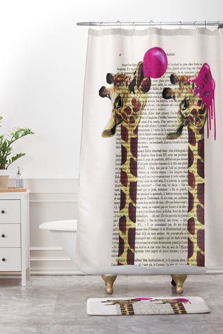 Coco de Paris Giraffes With Bubblegum Shower Curtain And Mat