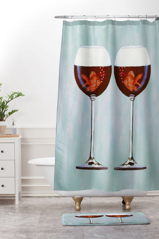 Coco de Paris Goldfishes Wine Love Shower Curtain And Mat