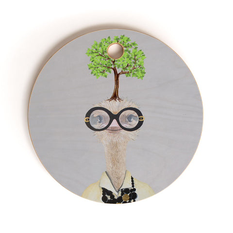 Coco de Paris Iris Apfel ostrich with a tree Cutting Board Round