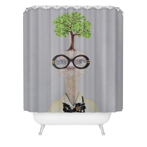 Coco de Paris Iris Apfel ostrich with a tree Shower Curtain