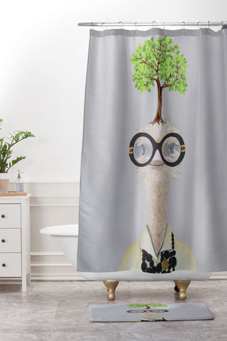 Coco de Paris Iris Apfel ostrich with a tree Shower Curtain And Mat