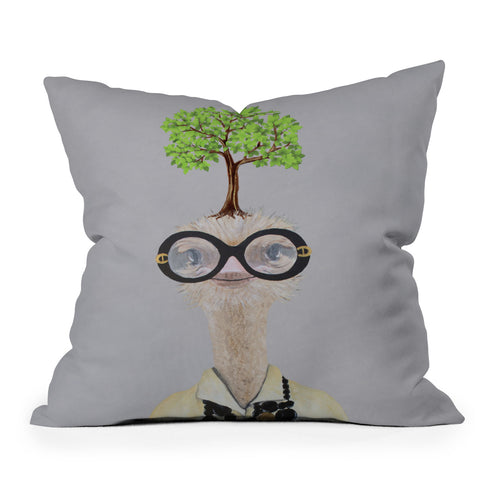 Coco de Paris Iris Apfel ostrich with a tree Throw Pillow