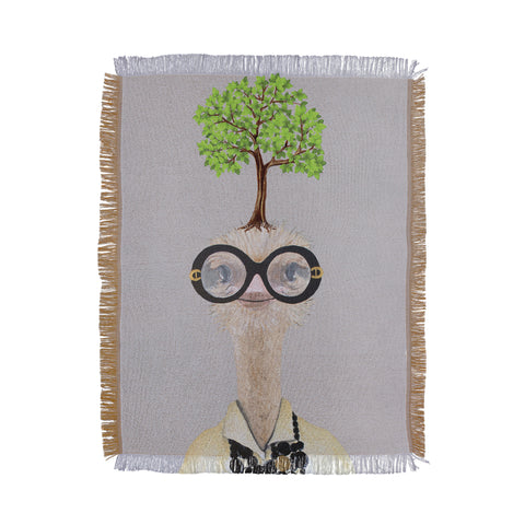 Coco de Paris Iris Apfel ostrich with a tree Throw Blanket