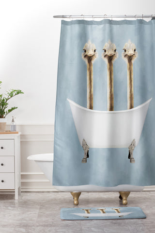 Coco de Paris Ostriches in bathtub Shower Curtain And Mat