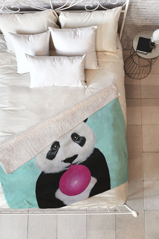Coco de Paris Panda blowing bubblegum Fleece Throw Blanket