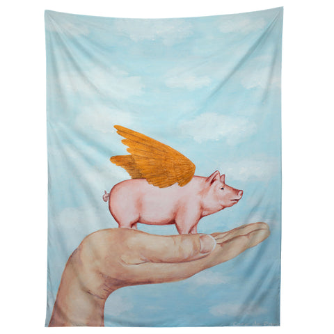Coco de Paris Pig with Golden wings Tapestry