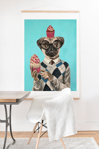 Coco de Paris Pug with cupcakes Art Print And Hanger
