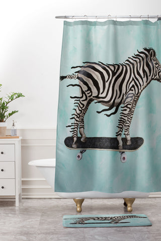 Coco de Paris Zebra skateboarding Shower Curtain And Mat