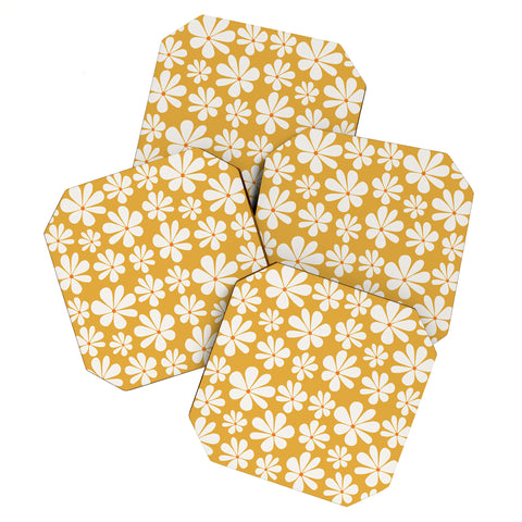 Colour Poems Floral Daisy Pattern Golden Yellow Coaster Set