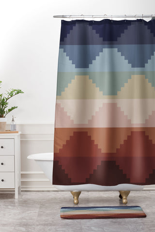 Colour Poems Geometric Aztec Pyramid Pattern Shower Curtain And Mat