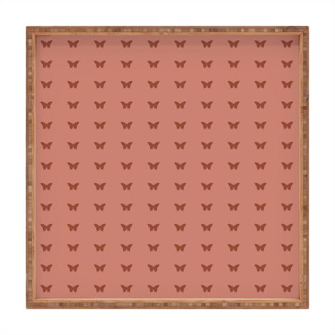 Colour Poems Minimal Butterfly Pattern Red Square Tray