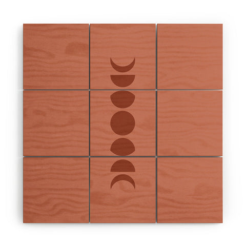 Colour Poems Minimal Moon Phases Red Wood Wall Mural