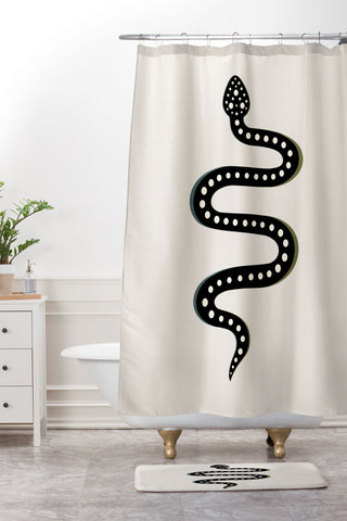 Colour Poems Minimal Snake Black Shower Curtain And Mat