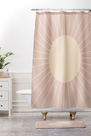 Colour Poems Minimal Sunrays Pink Shower Curtain And Mat
